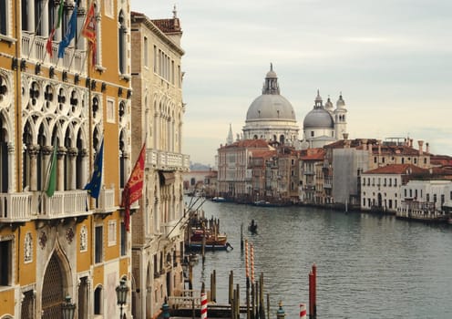 Venice Grand Canal view with the church of Santa Maria Salute in winter