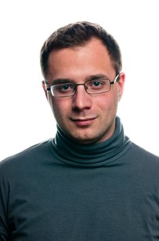 Classic isolated portrait of attractive and handsome man in glasses