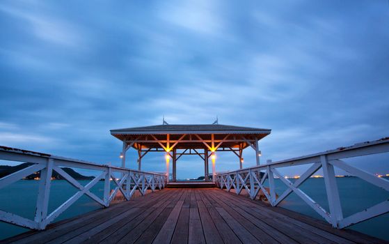 jetty walkway with pavillion at dusk, Srichang Island Pattaya Thailand