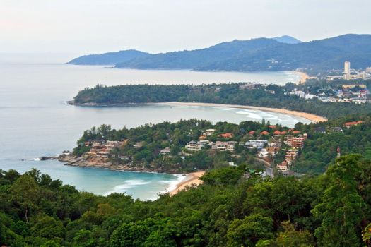 Bird Eye View of Kata Beach View Point of three gulf at Phuket Thailand