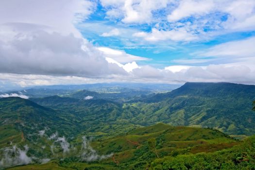 Mounts and jungle with mist in foggy weather in North of Thailand