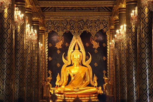 golden buddha statue image in Phisanulok Temple Thailand