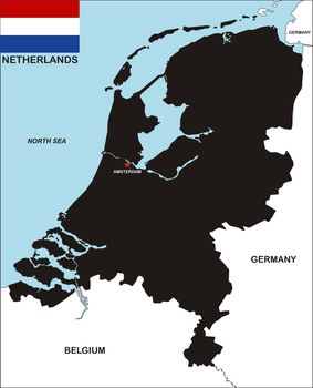 very big size black map of netherlands with flag