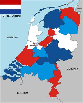 very big size political map of netherlands with flag