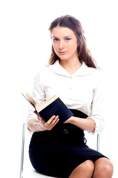 Portrait of a young and beautiful girl student who is preparing for exams