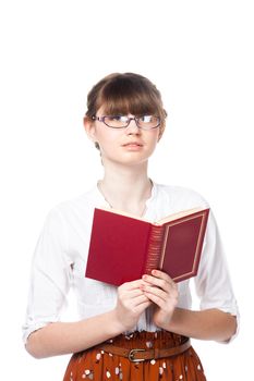 Portrait of a young and beautiful girl student who is preparing for exams