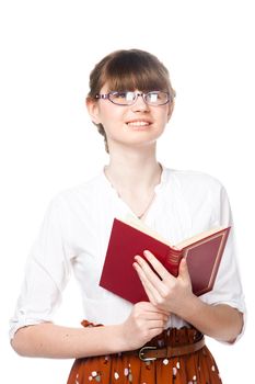 Portrait of a young and beautiful girl student who is preparing for exams