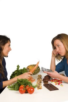 Healthy girl advising her friend about nutrition