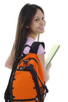 Pan Asian student on white background