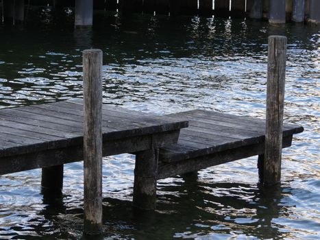 An old wooden landing stage on lake Traunsee