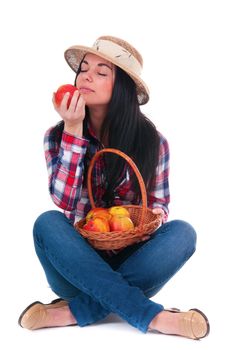 Amazing apples in hands of country style woman