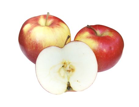 Three ripe apples on white background is insulated
