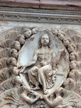Orvieto - Duomo facade. The fourth pillar with the Last Judgment. Jesus judge among the angels.
