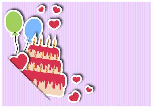 Greeting card with cake and balloons vector illustration