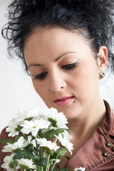 An image of nice woman with flowers