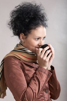 An image of beautiful girl drinking coffee
