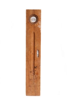 old wooden bubble level on a white background