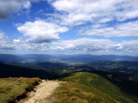 Hiking trail in Carpathian mountains. Ukraine

