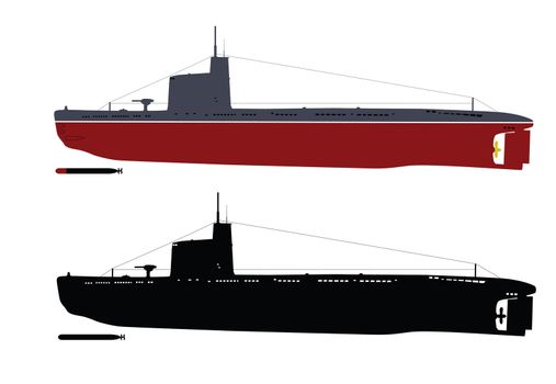 Soviet M-class "Malyutka" submarine  illustration (color and black&white) . Separate layers
