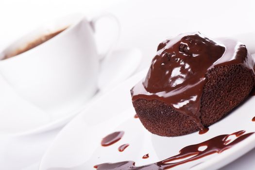 Chocolate dessert with a cup of coffee