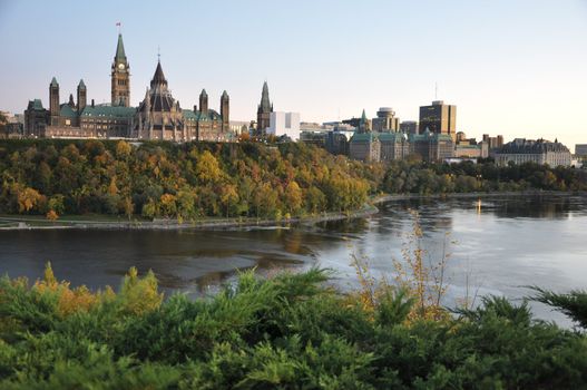 Parliament Hill in Ottawa, as seen from the Champlain Lookout.