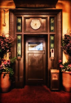 old vintage elevator door in the lobby
