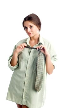 An image of a beautiful young girl in green shirt