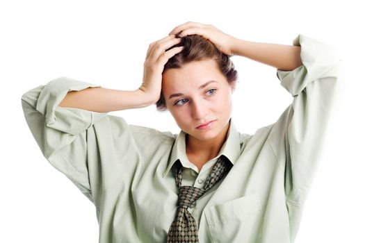 An image of a young woman in a shirt