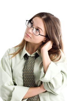 An image of a portrait of a girl in glasses