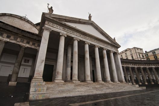 view, square and statues in Piazza Plebiscito, Naples, Italy