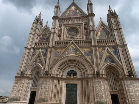 Orvieto - Duomo facade.West front of the Gothic facade of the Orvieto Cathedral, designed by Lorenzo Maitani.