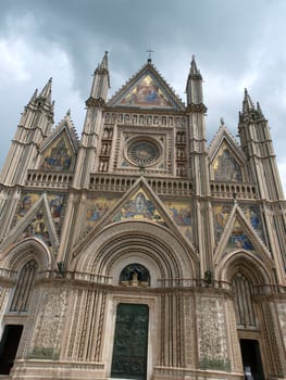 Orvieto - Duomo facade.West front of the Gothic facade of the Orvieto Cathedral, designed by Lorenzo Maitani.