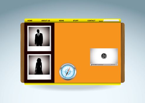 Business web template with silhouette people and video player