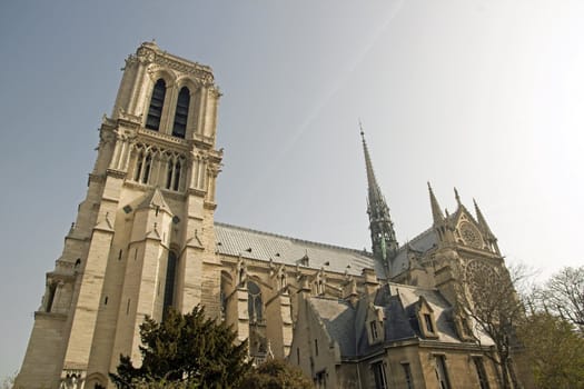 Our Lady of Paris, Notre-Dame de Paris, side view (Paris France)
