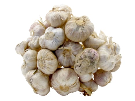 Under bunch of garlic on white background with clipping path