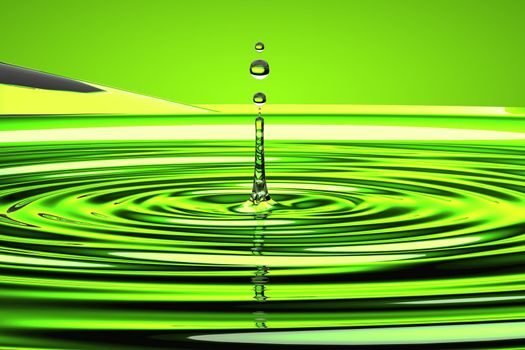 Splash of water droplet and waves over green background. Extralarge resolution