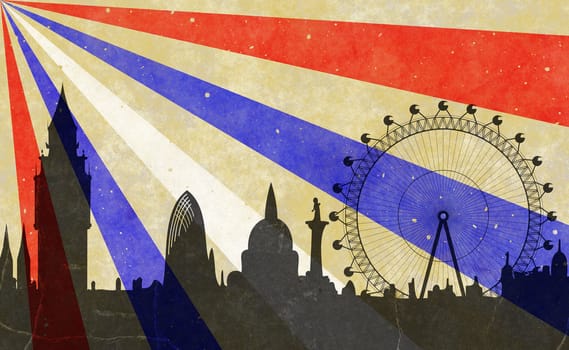 Image of the panorama of London - Big Ben and towers of Westminster - in grunge style