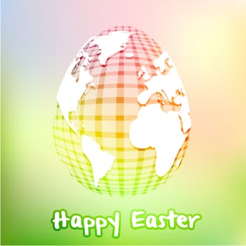 Global checkered easter egg concept on fresh green pastel mesh background 