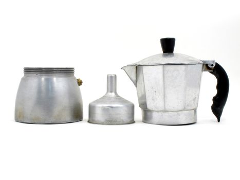 Component of an Italian coffee maker on white background