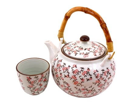 Japanese tea pot and cup isolated with clipping path