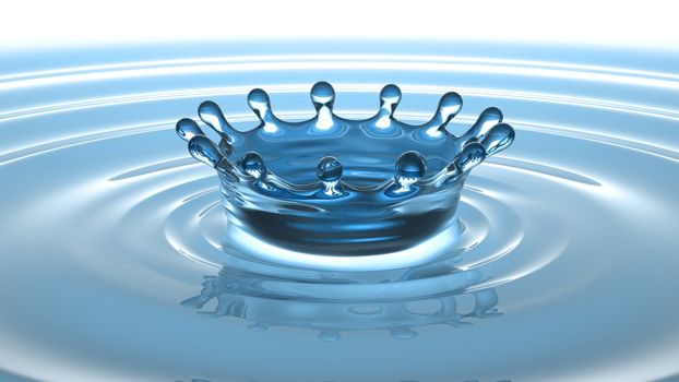 Splash and crown on rippled blue liquid or water surface. Extralarge resolution