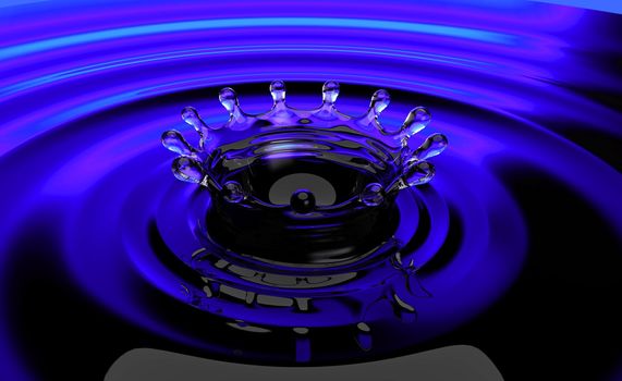 Splash and crown on rippled blue liquid or water surface. Extralarge  resolution