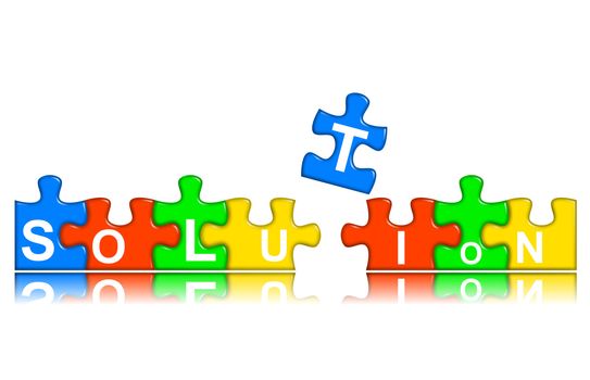 multi-color puzzle pieces combined representing solution concept