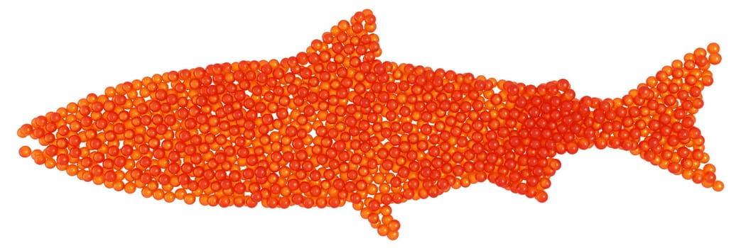 Salmon Caviar fish shape isolated over white. Extralarge resolution