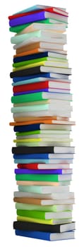 Education and wisdom. Tall heap of hardcovered books isolated over white. Extralarge resolution