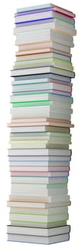 Education and knowledge. Tall heap of hardcovered books isolated over white. Extralarge resolution