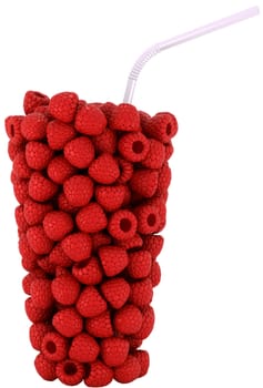 Raspberry Glass shape with straw isolated over the white background