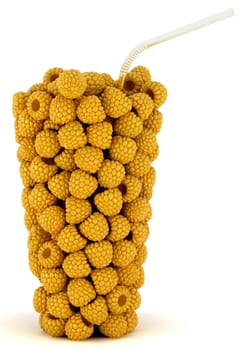 Yellow Raspberry Glass shape with straw isolated over the white background