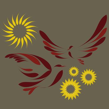 nice simple vector with abstract birds and flowers 