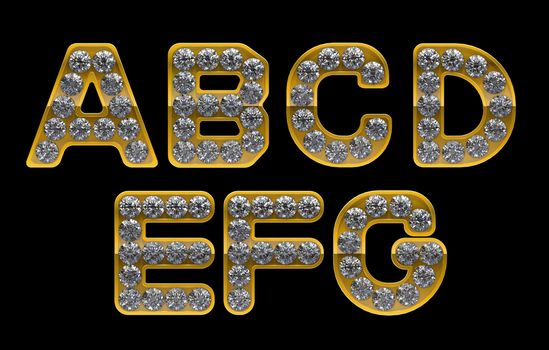 Golden A, B, C, D, E, F, G letters incrusted with diamonds. Other  character are in my portfolio